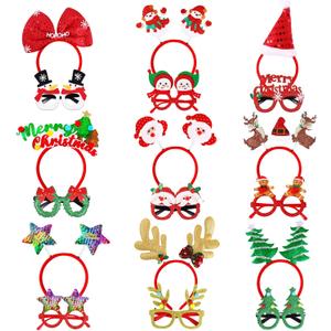 MGparty Christmas Photo Booth Props Headbands and Glasses,18 Pack Christmas Accessories Set with Funny Reindeer Santa Snowman Glasses & Head Boppers for Kids Adults Family Holiday Party Favors