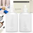 KIVY Glass Soap Dispenser Set [INCL. Waterproof Labels] - Glass Soap Dispenser with Pump - Hand Soap and Dish Soap Set - for Kitchen, Shower & Bathroom - Refillable (Matte White)
