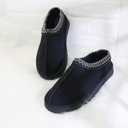 Women's Platform Slippers Winter Mini Boots Anti-Slip Suede Slip on Women Sneakers Fur Lined House Slippers for Indoor Outdoor (6, Flat Black)