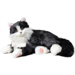 Chongker Interactive Companion Robot Cat Pets, Handmade Weighted Stuffed Animals, Cat Plush Toy with Voice Response, Realistic Heartbeat and Purring, Black Cat