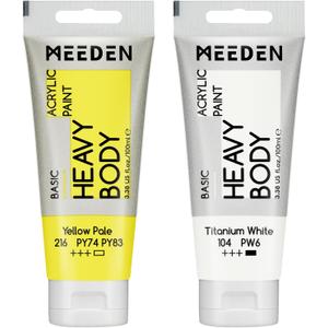 MEEDEN Acrylic Paint Yellow Pale: Bundled with Titanium White Color - 100ml/3.38oz x2 Bulk Heavy Body Acrylic Paint Tubes for Art Craft Painting MEEDEN Acrylic Paint Yellow Pale: Bundled with Titanium White Color - 100ml/3.38oz x2 Bulk Heavy Body Acrylic Paint Tubes for Art Craft Painting