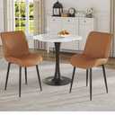 VECELO Dining Chairs Set of 2, Modern Upholstered Faux Leather Cushion Seat and Metal Legs for Kitchen, Living Room, Vintage Cognac Brown