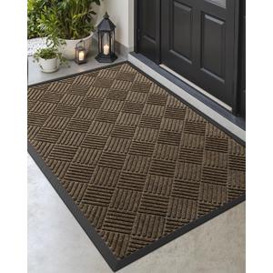 DEXI Front Door Mat Outside Entrance, 2x4 ft Rubber Entry Doormat Heavy Duty, Welcome Mats Non Slip for Inside House Floor Entryway Back Doors Exterior Patio, Diamond Brown