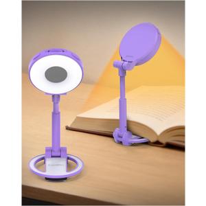 Reading Lights for Books in Bed:18 LED Rechargeable Clip-on Book Light with Timer & Memory Eye Caring 3 Color Temperature Stepless Dimming Portable Night Light for Book Lovers (Purple)
