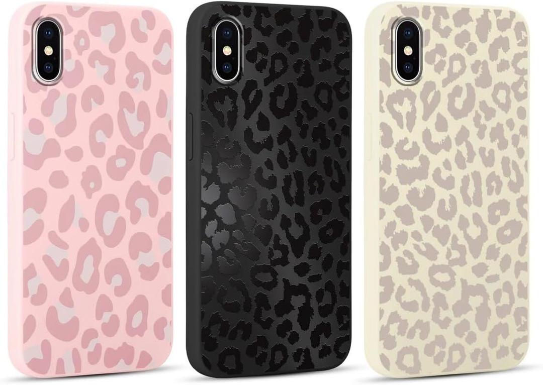 3 Pack Cute Cheetah Print for iPhone X/XS 5.8" Phone Case, Leopard Aesthetic Design Cases Soft Silicone Slim TPU Shockproof Protective Fundas for Women Girls