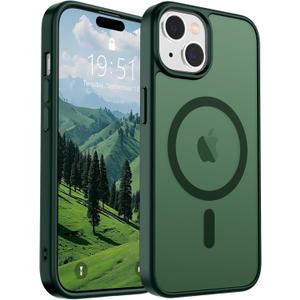 SUPFINE Magnetic for iPhone 15 Case (Compatible with MagSafe) (Military Grade Drop Protection) Slim Translucent Matte Shockproof with Anti-Fingerprint Phone Case, Forest Green