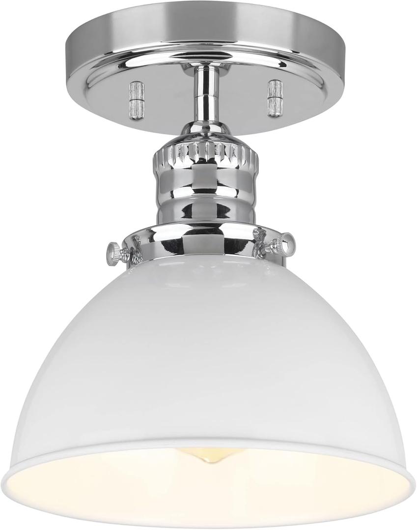 Design House Savannah Rustic Farmhouse Ceiling Light, Semi-Flush Mount, Dimmable, Polished Chrome, White Metal Shade, 8 in x 8 in x 9 in, 588319-PC