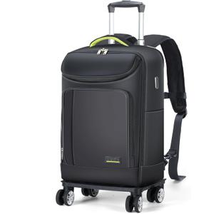 Lekebobor Travel Rolling Backpack, 18 inch Waterproof Bag with 360 Wheels for 15.6" Laptop, Convertible Airline Approved Travel Back Pack for Men & Women, Business, Commuter (Black)