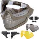 ATAIRSOFT 2 Modes Airsoft Mask Full Face Tactical Safety Protective Mask Anti-Fog Goggles Set with 3 Interchangable Lens