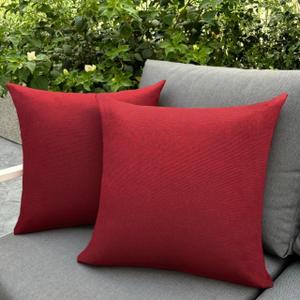 HER HWA Outdoor Throw Pillow Covers ONLY, 18x18 Inches, Pack of 2  Waterproof, Smooth Zipper, Durable Polyester for Outdoor/Indoor Decor, Machine Washable (Red)