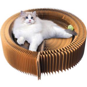 Cat Scratcher Lounge Bed, Collapsible Magic Organ Cardboard Cat Bed, Round Cat Scratching Bed Nest for Indoor Big Large Kitty Kitten Cats