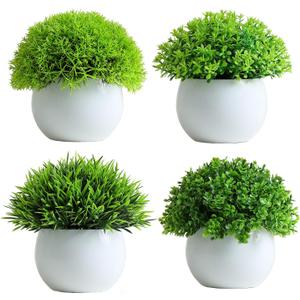 Fake Plants 4 Packs Artificial Potted Plants Faux Greenery Small Fake Shelf or Desk Greenery for Home Indoor,Faux-Indoor-Living Room-Home-Outdoor