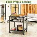 NUUK Outdoor Grill Prep Table 24"x30" Metal Grill Cart Outside 3-Layer Pizza Oven Table Movable with Universal Wheels for BBQ Backyard Patio