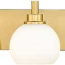 METWET 5-Light Brushed Gold Bathroom Vanity Light, Milk White Glass Globes | Ideal for 36-48" mirrors, 32" modern bathroom light fixtures over mirror, E26 base, bulbs not included, VL195-BG-ML-5