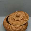 Handwoven Rattan Basket with Lid | Multi-Use Storage Organizer for Kitchen, Living Room & Gifts | Natural Wicker Box(High:9.06D*6.30H)