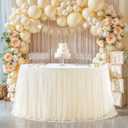 48 Inch Champagne Round Tulle Tablecloths Skirt for Baby Shower Wrinkle Free Ruffle Tutu Table Skirt Spandex Stretch Fitted Round Table Cover for Birthday Party Wedding Banquet Celebration Decor