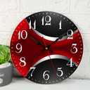 ArtSocket Wooden Wall Clock Silent Non-Ticking, Red Black Grey Irregular Geometric Grid Stripe Abstract Vintage Round Wall Clocks Decor for Home Kitchen Living Room Office, Battery Operated(12 Inch) (Modern Vintage Style30)