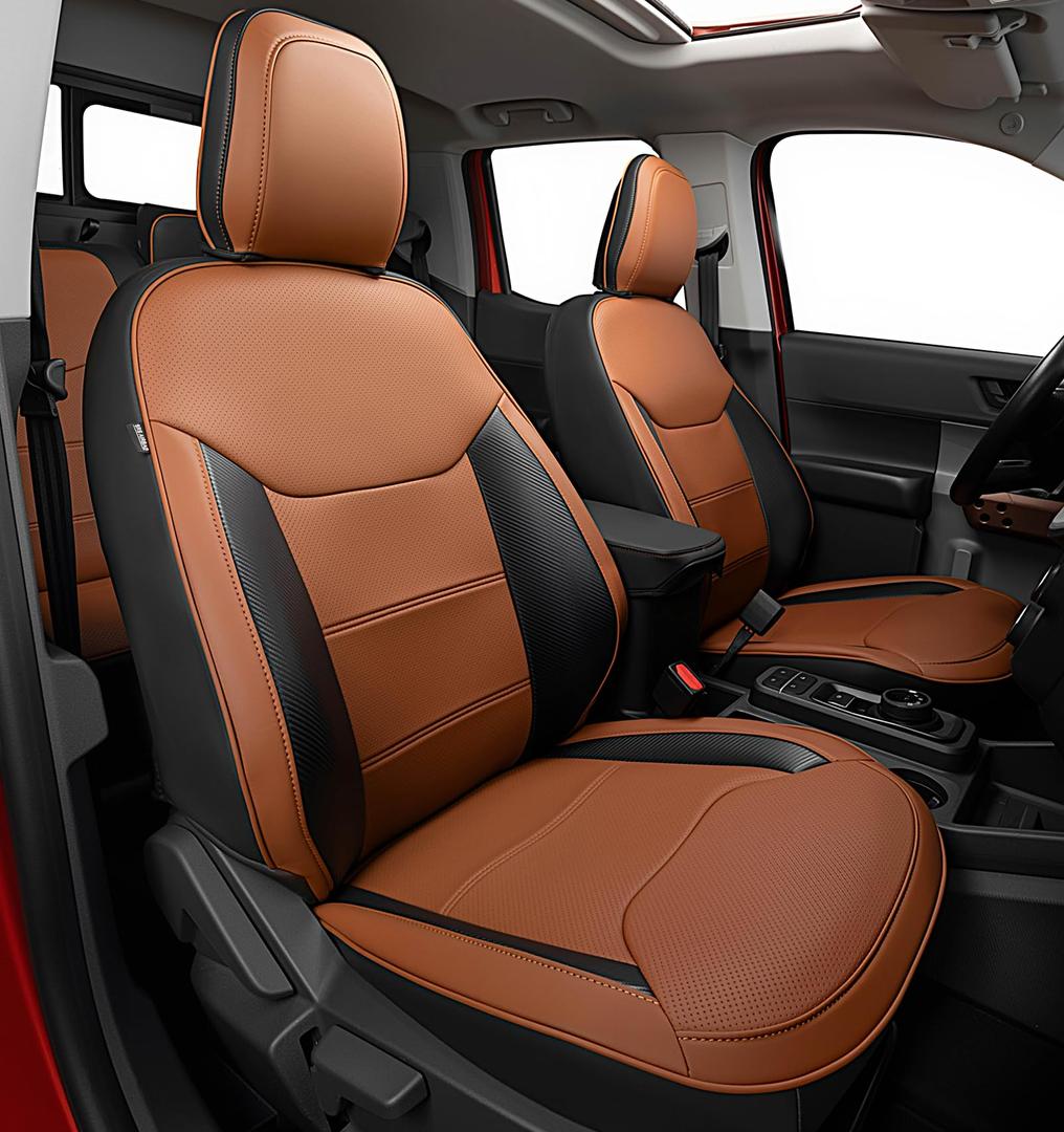 Ford Maverick 2022-2026 Custom Car Seat Covers Full Set, Faux Leather Truck Car Seat Covers for XL, XLT, Lobo, Lariat,Tremor,Full Coverage Automotive Seat Covers Compatible with Airbag (Black&Gary)