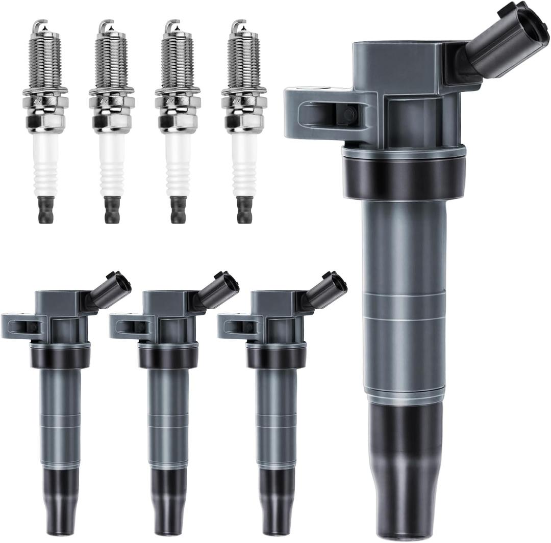 Ignition Coil Pack and Spark Plugs Set of 4 Compatible with Hyundai Sonata 2009-2010, Tucson 2010-2013, Santa Fe 2010-2012 & Kia Forte(Koup) 2010-2013, Optima, Sorento, Sportage, Replace UF611, 4469