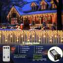 MUYUN Christmas Lights Outdoor Decorations 13.8ft 200 LED Christmas Lights with 12 Stars,Dimmable Curtain Fairy Light with 8 Modes for Wedding Party Holiday Christmas Decor(Multicolor)