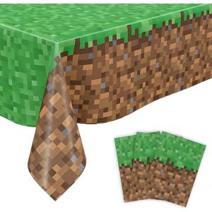 3 Pcs Pixel Tablecovers, Waterproof Oil-Proof Vinyl Plastic Table Cloth for Video Game Party Birthday Party Supplies