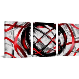 LevvArts Abstract Canvas Wall Art Black and Red Painting Decor Modern Line Art Work Framed for Bedroom Bathroom Decorations (Red)