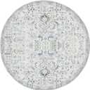 jinchan Round Rug 7ft Area Rug Washable Vintage Indoor Retro Accent Floor Cover Distressed Floral 7' Round Circle Boho Non Slip Thin Carpet for Living Room Dining Room Bedroom Kitchen Blue