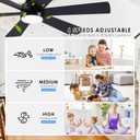 Asyko 46" Low Profile Ceiling Fan with Light and Remote Control,Black Modern Flush Mount Ceiling Fan with Lights for Bedroom, Reversible, Dimmable, Noiseless