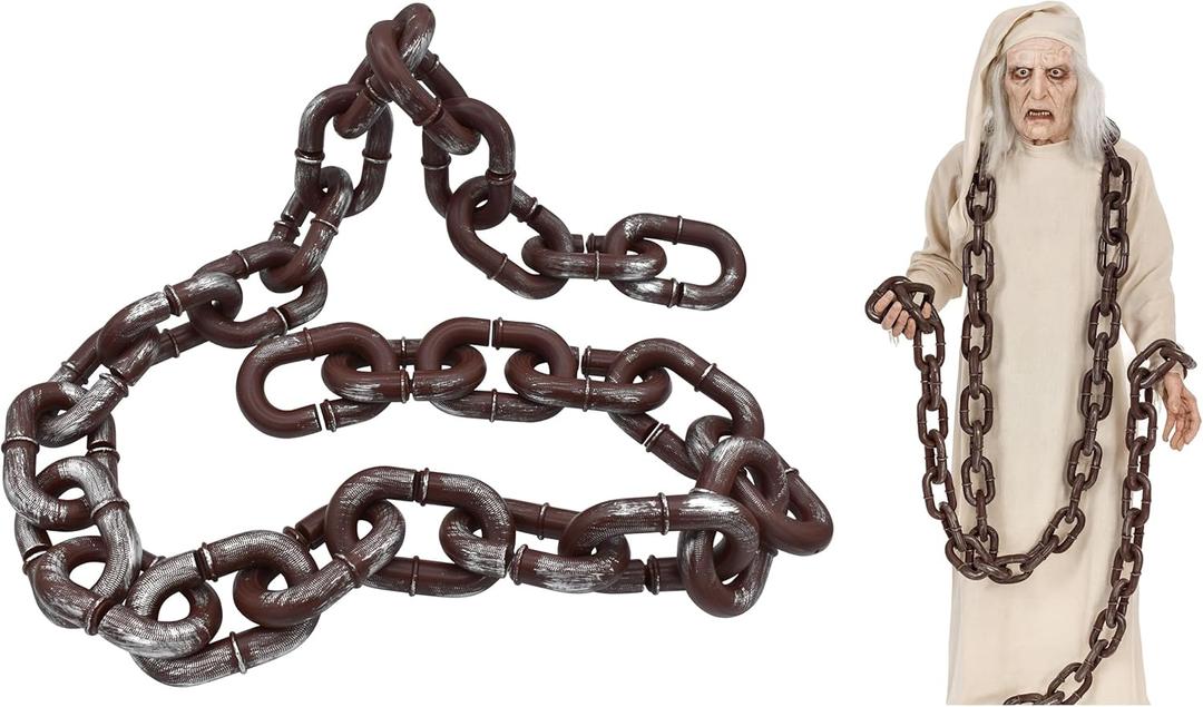 Nicky Bigs Novelties Large Halloween Plastic Chains Jumbo 72 Inch Fake Rusty 6ft Plastic Linkable Decoration Prop Detachable Brown with Silver Large Chain Links Costume Accessory