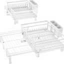 SNTD Dish Drying Rack - Extendable Dish Rack, Large Sink Drying Dish Drainer for Kitchen Counter, Stainless Steel Dish Strainer with Utensil Holder (White)