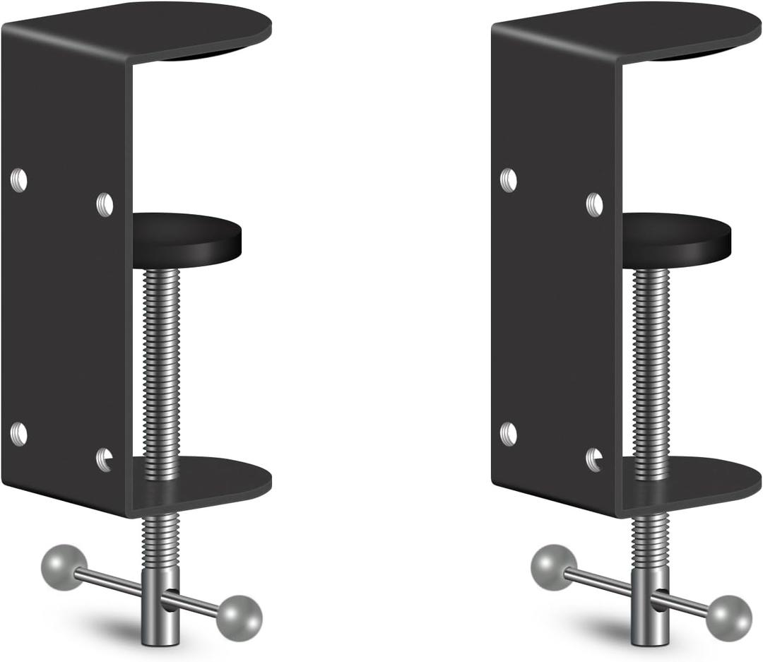 2-Pack 3 Inch Heavy Duty Black C-Clamps for Desk & Table, 0.9-3.3 Inch Clamping Range, 4 Mounting Holes, Metal Workbench Clamps(Long Screw)