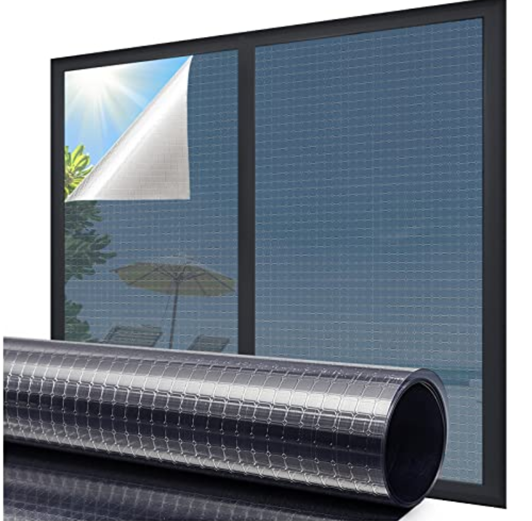 2 x Coavas One Way Privacy Window Film Reflective Window Tint for Home,Static Cling Mirror Heat Blocking Covering See Out Not in,Anti-Uv House Daytime Privacy, Blue-Silver, 17.5x78.7 in