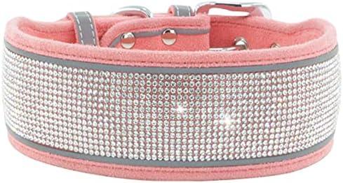 Bbmmayy Rhinestone Dog Collar Soft Comfortable Stylish Dog Collar with Bright Reflective Stripe Adjustable Diamond Crystal Pet Collar for Small Medium and Large Dogs (M fit Neck 15-19", Pink)