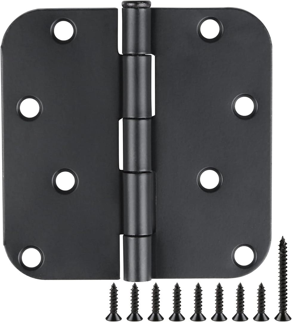 18 Pack Black Door Hinges 4 Inch x4 Rounded Heavy Duty Exterior Door Hinges Black Matte Black Hinges for Interior Doors,Front/Entry/Hinged/Steel/Barn-Style/Inside/Outside Door Hardware Hinge 8 Holes (Matte Black-4 in)