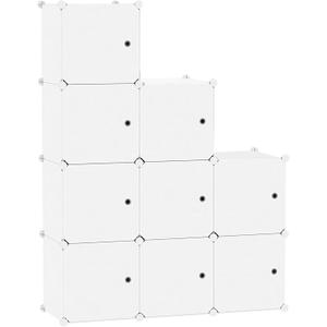 C&AHOME Cube Storage Organizer with Doors, 9-Cube Shelf, Closet Cabinet, DIY Plastic Modular Bookshelf, Storage Shelves Ideal for Bedroom, Living Room, 36.6L x 12.4W x 36.6H Milky USHS3009M-DOOR