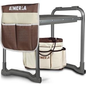 Aimerla Foldable Garden Kneeler Seat Heavy Duty [Upgraded Widened Thick Kneeling Pad] Garden Stool with Large Garden Tool Bags with Pockets - Portable Garden Bench Gardening Gifts for Parents (K3-Brown)