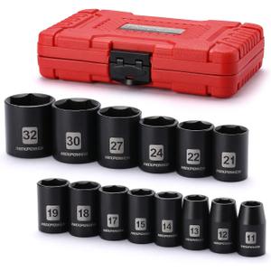 MIXPOWER 14 Pieces 1/2-Inch Drive Shallow Impact Socket Set, 11-32mm, CR-V, Metric, 6 Point, Shallow, 14 Pieces 1/2" Dr. Shallow Socket