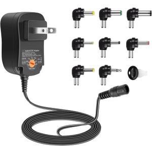 Multi-Voltage AC DC Power Adapter 12W 3V 4.5V 5V 6V 7.5V 9V 12V 1000mA 1A Universal Switching Power Supply Charger with 8 Plugs for Speaker Router Baby Monitor CCTV Camera