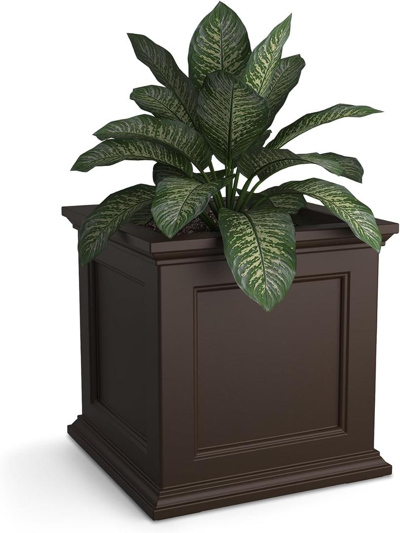 Mayne Fairfield 20-Inch Square Planter Self-Watering, Weather-Resistant Planter for Flowers Durable Outdoor Design for Patio, Porch, or Entryway, Espresso