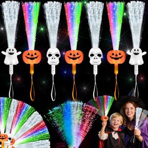 6 Pack Halloween Glow Sticks Fiber Optic Wands Light Up Toys, Glow in the Dark 3 Design Pumpkin, Skull & Ghost Wand with Flashing Modes, Halloween Party Favor for Kids, Trick or Treat,Goodie Bag Gifts