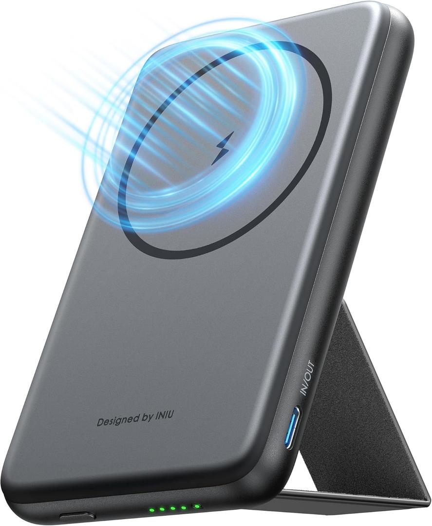 INIU for MagSafe Portable Charger, Ultra Slim 6000mAh 20W Magnetic Power Bank with Foldable Stand, USB-C in&Out Wireless Battery Pack, for iPhone 16/16 Plus/16 Pro/16 Pro Max, iPhone 15/14/13/12