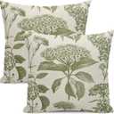 Floral Pillow Covers 16x16 Set of 2 Vintage Sage Green Hydrangea Herbs Botanical Throw Pillow Cover Outdoor Decoration Boho Flower Pillowcase Farmhouse Decorative Cushion Case for Couch Sofa