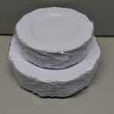WDF 100pcs Silver Plastic Plates - High-end Baroque Design - Heavy Duty White &Silver Plates for Upscale Parties &Wedding