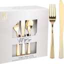 WDF 180 Pieces Disposable Plastic Gold Silverware Cutlery - Disposable Flatware Set 60 Forks, 60 Knives and 60 Spoons - Heavy Duty Gold Plastic Cutlery - Utensils for Baby Shower Wedding Spring