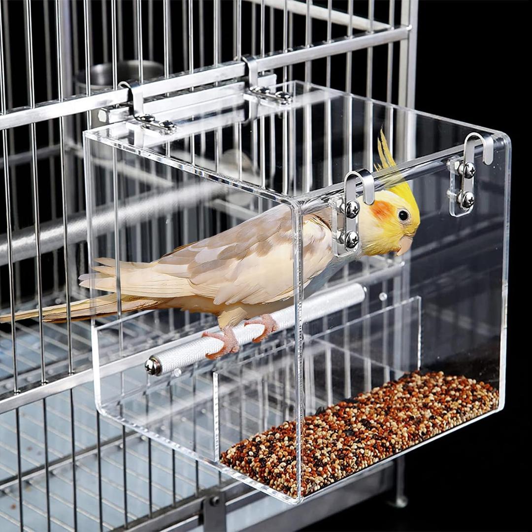 No Mess Bird Feeder for Cage, Automatic Acrylic No Spill Bird Feeder Cage for Parakeet Parrot Cockatiels Cockatiels Lorikeet Lovebirds Seeds (Small)