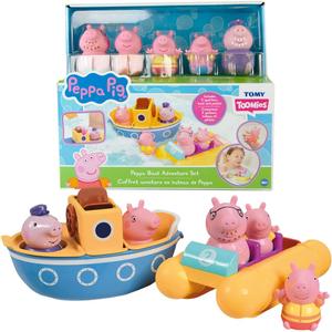 Toomies Peppa Pig Bath Toys - Peppas Boat Adventure Bath Toy Set - Includes 2 Boat Toys and 5 Peppa Pig Figures - Peppa Pig Toy Boats - Toddler Bath Toys for 18 Months and Up
