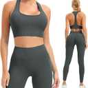 Women Workout Sets 2 Piece Long Legging Matching Gym Yoga Pilates Outlifs (S65L-Black) Small