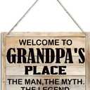Grandpa Gifts, Welcome To Grandpa's Place Sign Gift, Rustic Hanging Wood Plaque Sign, Farmhouse Garage Decor, Grandpa Workshop Door Hanger, Home Wall Decor, Father's Day Gift for Grandpa Dad