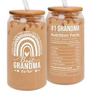 Grandma Gifts - Gifts for Grandma from Grandkids, Granddaughter, Grandson, Grandchildren - Birthday, Mothers Day, Christmas, First Time Gift Ideas for Grandmother - 16 Oz 2-sided Can Glass
