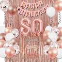 80th Birthday Decorations for Women, Happy 80th Birthday Banner, Balloon, Cake Topper, Sash and Crown, Rose Gold 80 Birthday Party Decorations for Women